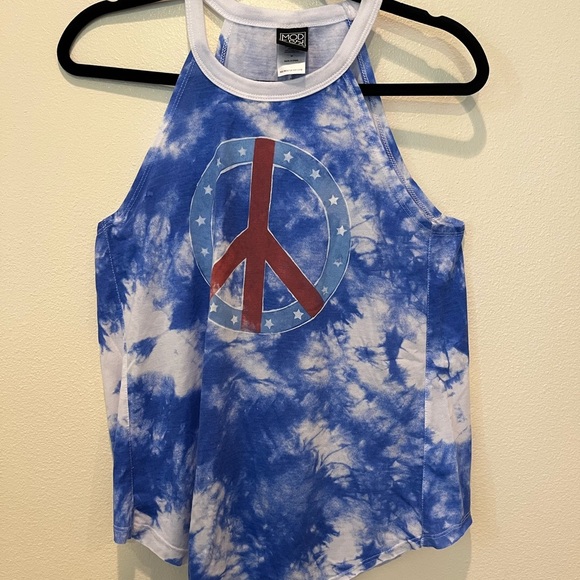 Modern Lux Blue and Red Peace Symbol Tank Top - Picture 1 of 4